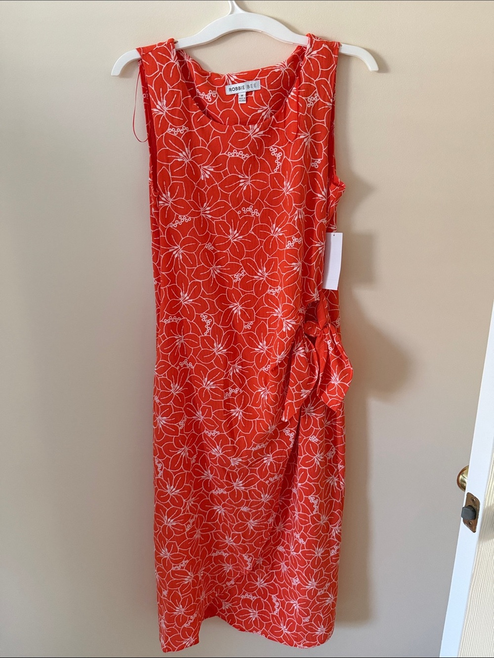 Robbie Bee Coral-Red Floral Sleeveless Side-Tie Dress